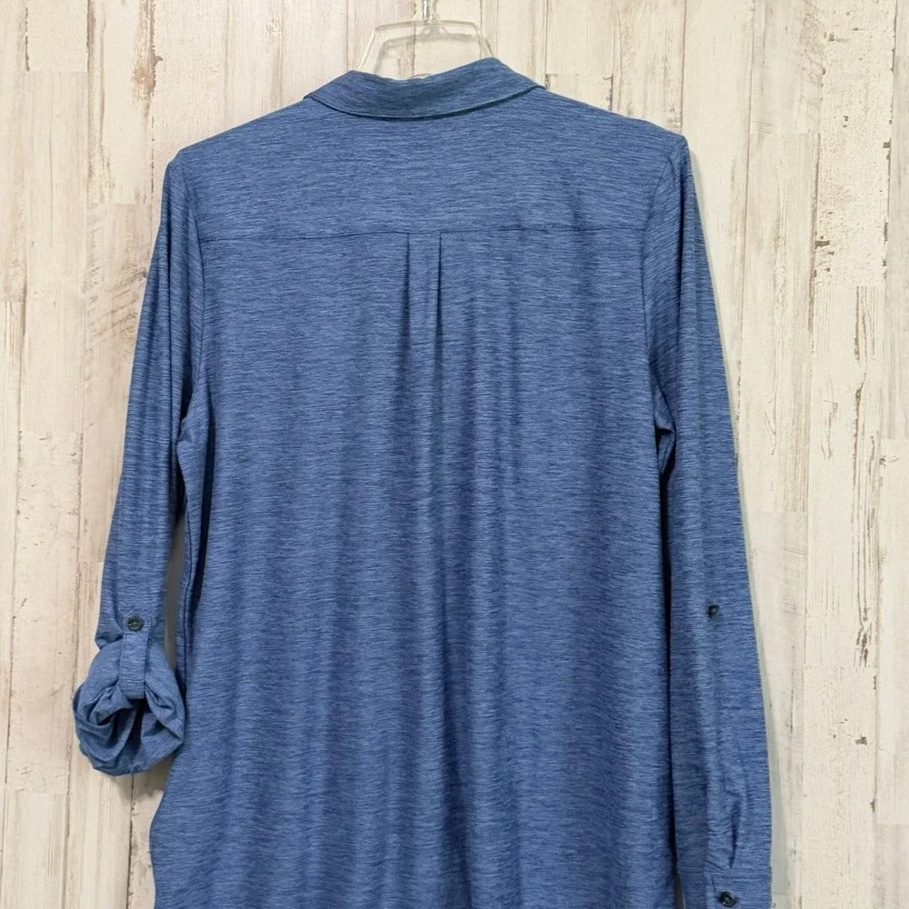 Lands End Womens Tunic L Heathered Long Roll Tab Sleeve Stretch Active Top Shirt